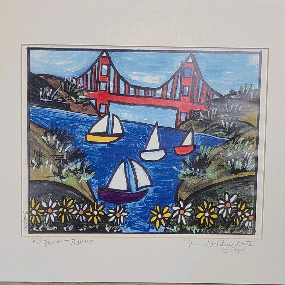 Signed Virginia Travers Hand Colored Print San Fran Golden‎ Gate 195/500